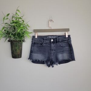 American Eagle Hi Rise Shortie Black Cutoff Exposed Pocket Jean Shorts AE 8 Y2K